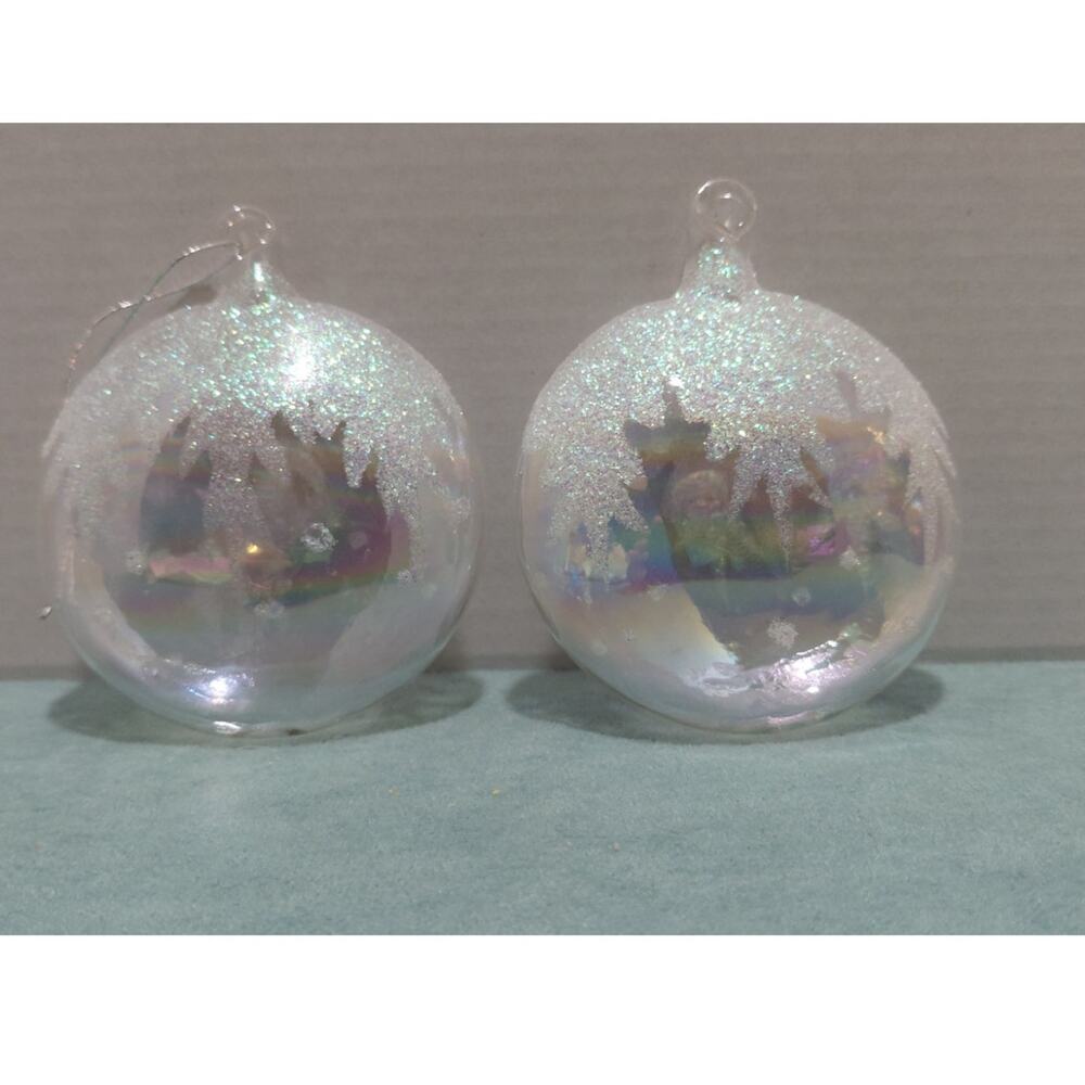 Vintage Christmas Ornaments Hand Blown Iridescent Glass Frosted Glitter Design